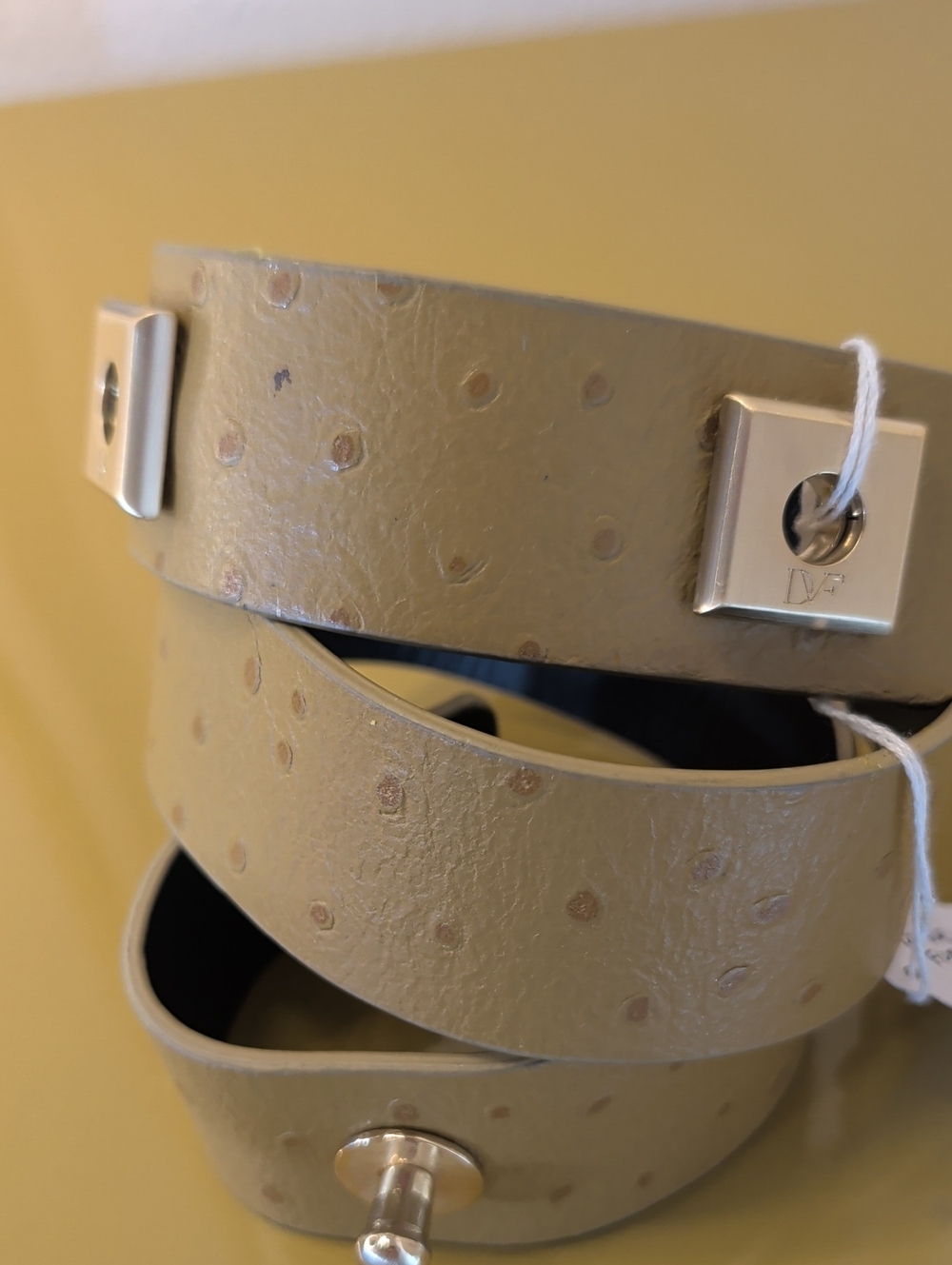 Diane Von Furstenberg Olive Green Textured Wrap Belt with Gold Hardware